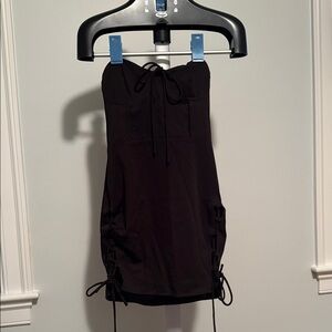 Princess Polly  Black Strapless Dress lace up sides